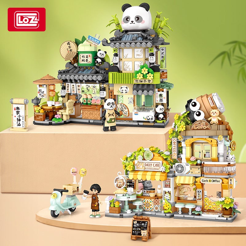 Loz Panda Tea House -1282.999999999% Off Street Scene Building Blocks Bear Coffee Shop National Trend Assembly Toy For Boys And Girls - Image 2